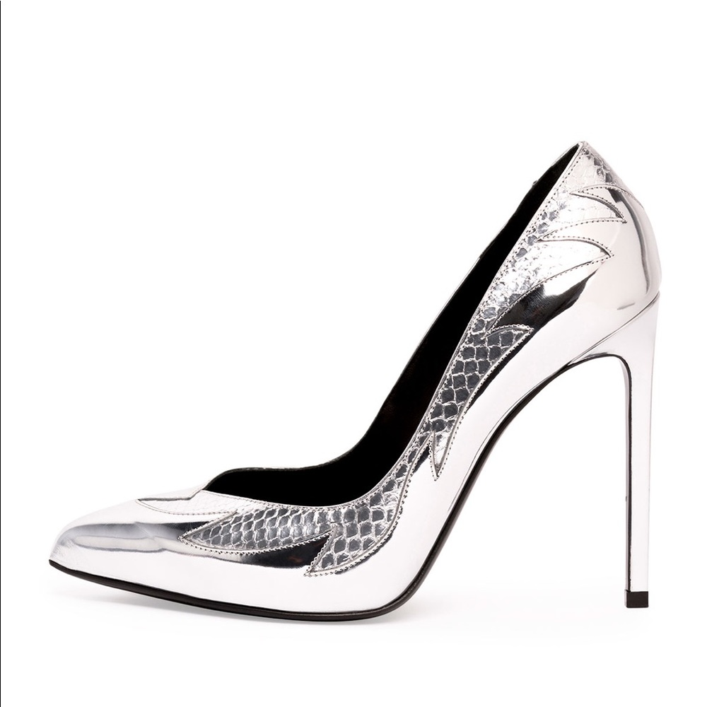 Saint Laurent Silver Flame Python-Embossed Pumps - image 1